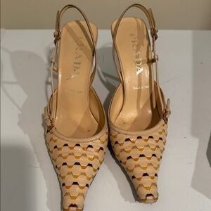 Prada Women's Woven Tan and Brown Heels